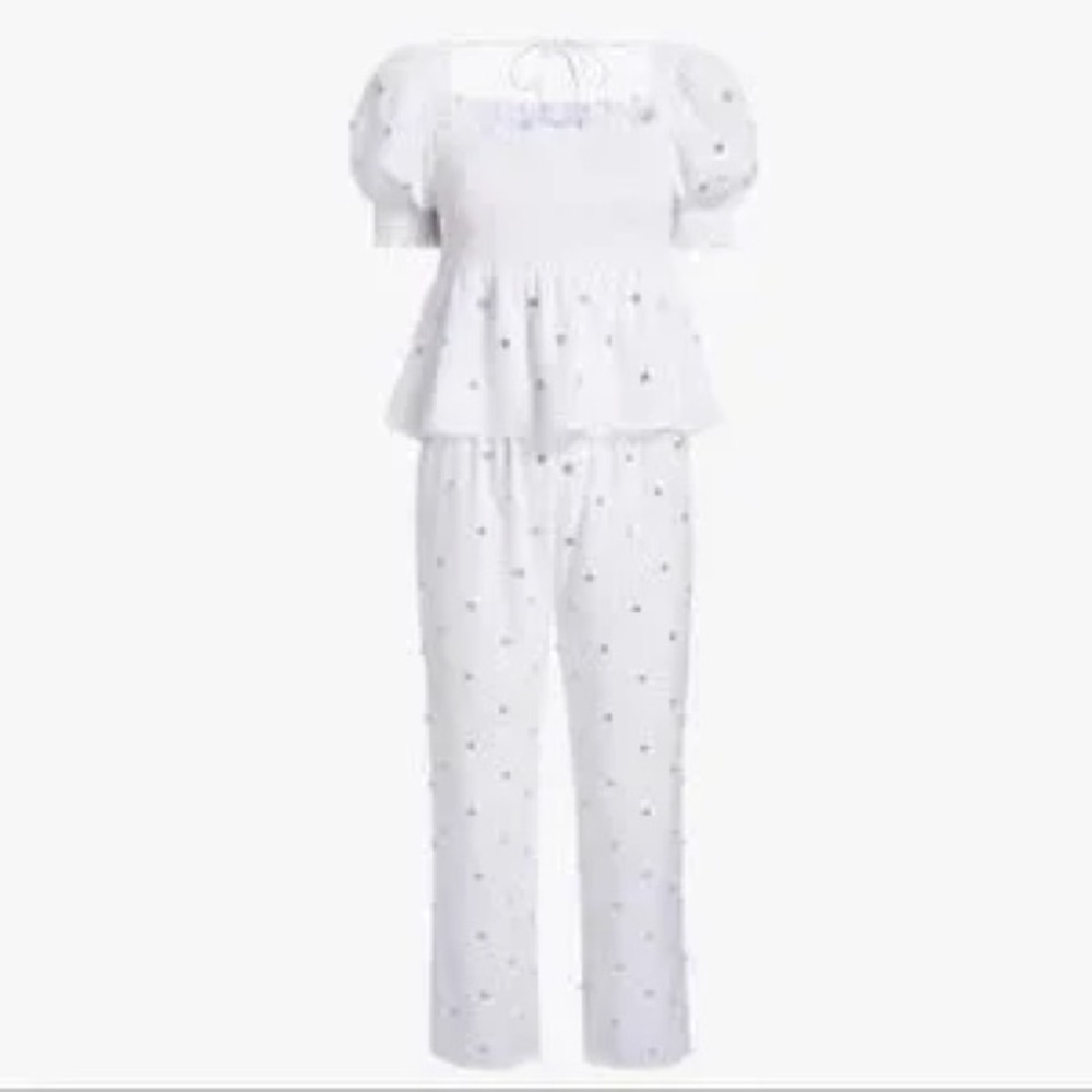 Hill House Home white jewel jammies top and bottom set size S